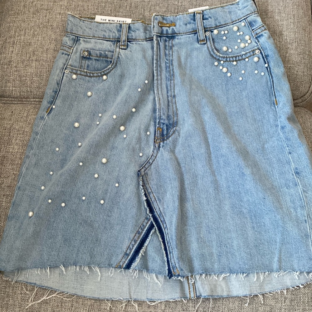 Zara brand new mini jean skirt with pearls